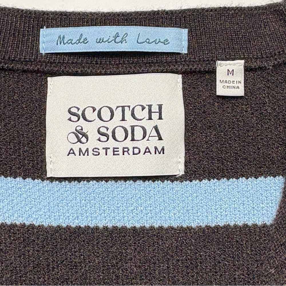 NWT Scotch & Soda Striped Knit Vest Hot Fudge Cerulean Gold Button M Cropped - Picture 5 of 10